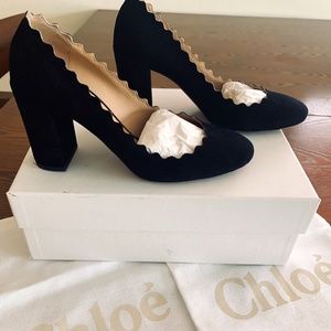 Chloe Scalloped Suede Pumps Size 8